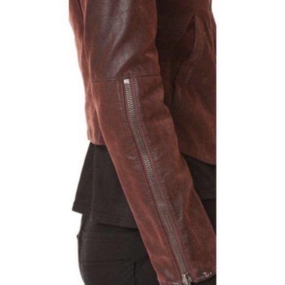 Free People Vegan Suede Zip Moto Jacket in Burgundy - Picture 4 of 8
